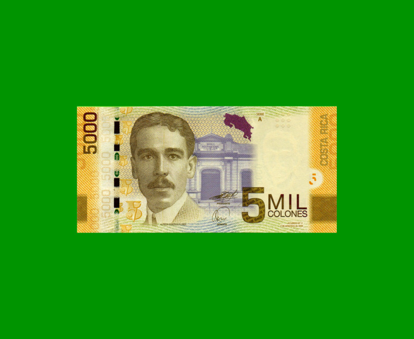 BILLETE DE COSTA RICA 5.000 COLONES, PICK 276, AÑO 2009, ESTADO SIN CIRCULAR.- - Imagen 2