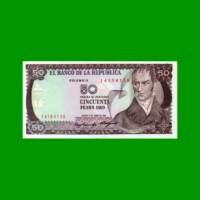 BILLETE DE COLOMBIA $ 50,00, PICK 425a, AÑO 1985, ESTADO SIN CIRCULAR.-