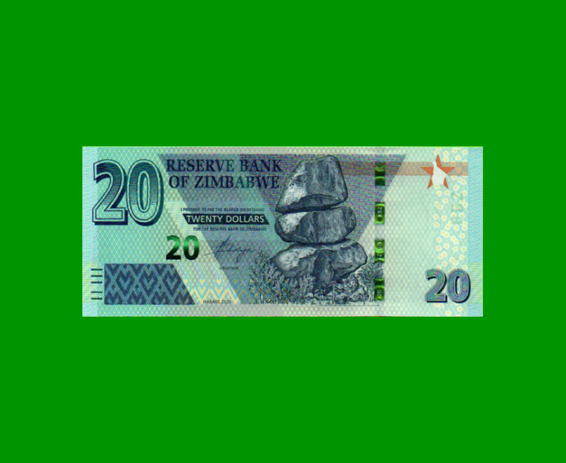 BILLETE DE ZIMBABWE 20 DOLARES, HIBRIDO, PICK W104, ESTADO SIN CIRCULAR.-