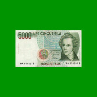 BILLETE DE ITALIA 5.000 LIRAS, PICK 111a, AÑO 1985, ESTADO MUY BUENO+ .-