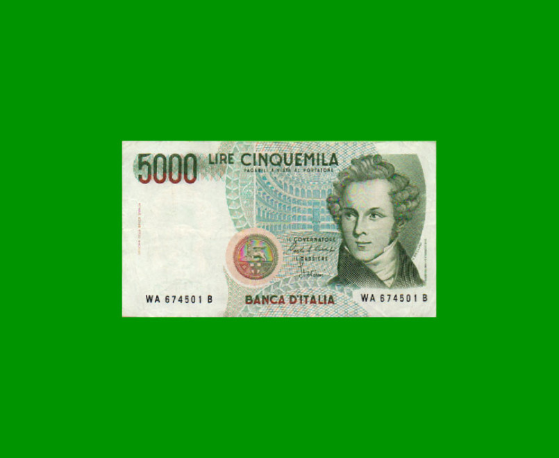 BILLETE DE ITALIA 5.000 LIRAS, PICK 111a, AÑO 1985, ESTADO MUY BUENO+ .-