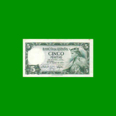 BILLETE DE ESPAÑA 5 PESETAS, PICK 146, AÑO 1954, ESTADO EXCELENTE+ .-