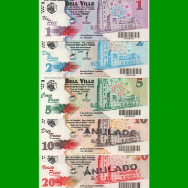 SERIE MUNICIPALIDAD DE BELL VILLE DE 5 BONOS, AÑO 2002/2003, ESTADO EXCELENTE+/ SIN CIRCULAR.-