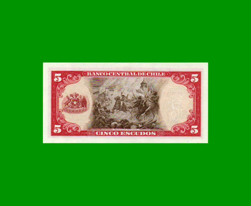 BILLETE DE CHILE 5 ESCUDOS, PICK 138, AÑO 1964, ESTADO SIN CIRCULAR.- - Imagen 2