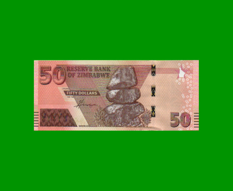 BILLETE DE ZIMBABWE 50 DOLARES, PICK 105, AÑO 2020, ESTADO SIN CIRCULAR.- - Imagen 2