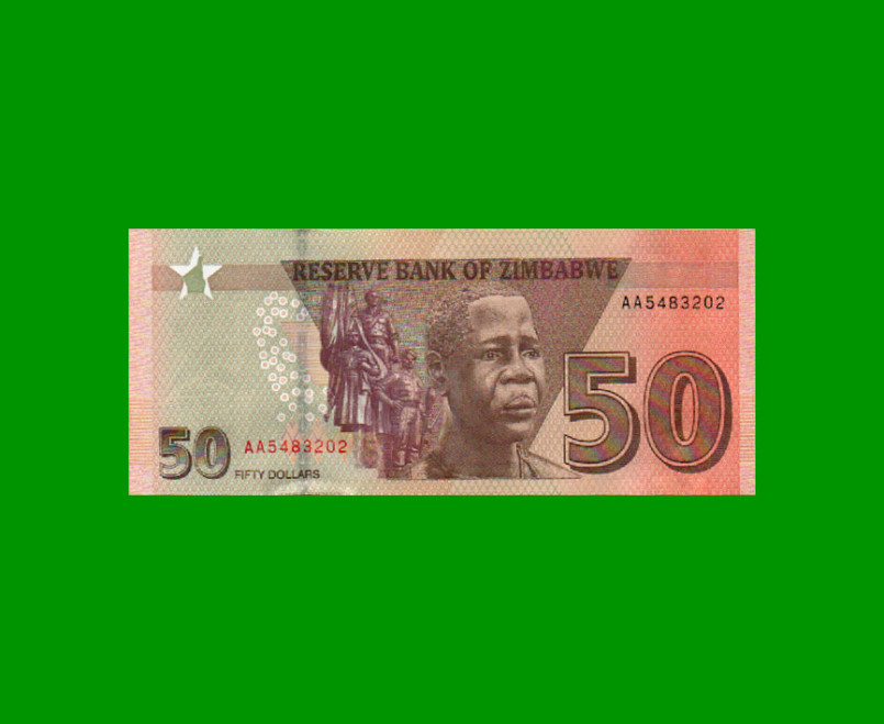 BILLETE DE ZIMBABWE 50 DOLARES, PICK 105, AÑO 2020, ESTADO SIN CIRCULAR.-