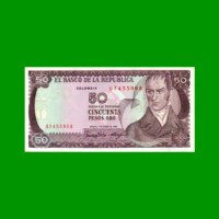 BILLETE DE COLOMBIA $ 50,00, PICK 425b, AÑO 1986, ESTADO SIN CIRCULAR.-
