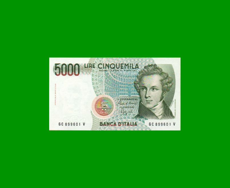 BILLETE DE ITALIA 5.000 LIRAS, PICK 111b, AÑO 1985, ESTADO SIN CIRCULAR.-