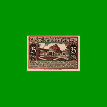 BILLETE DE ALEMANIA NOTGELD CIUDAD DE OEYNHAUSEN 25 CENTAVOS, M. M. 1009.1, ESTADO SIN CIRCULAR.-