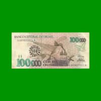 BILLETE DE BRASIL 100.000 CRUZEIROS RESELLADO 100 CRUZEIROS REALES, PICK 238, AÑO 1993, ESTADO MUY BUENO.-
