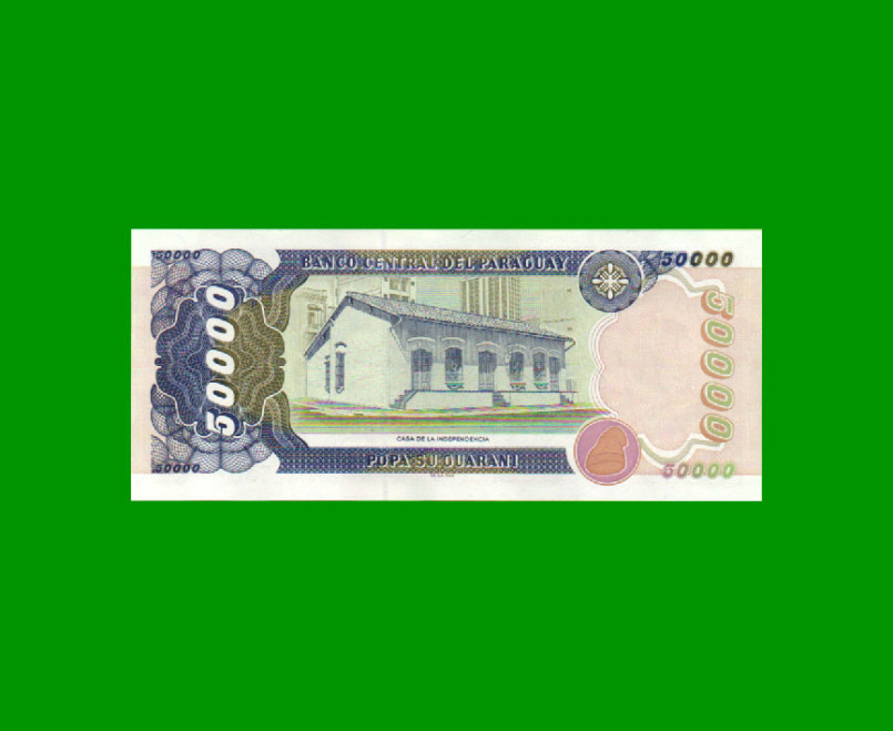 BILLETE DE PARAGUAY 50.000 GUARANIES, PICK 218, AÑO 1998, ESTADO SIN CIRCULAR.- - Imagen 2