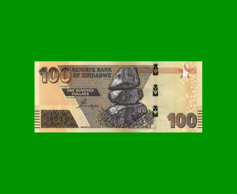 BILLETE DE ZIMBABWE 100 DOLARES, PICK 106, AÑO 2020, ESTADO SIN CIRCULAR.- - Imagen 2