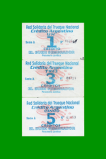 SET DE 3 BONOS TICKET RED SOLIDARIO DEL TRUEQUE NACIONAL - CREDITO ARGENTINO, 1; 3 Y 5 CREDITOS, MG 513 A 515, ESTADO B A EXC+ .- - Imagen 2