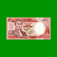 BILLETE DE COLOMBIA $ 100,00, PICK 426b, AÑO 1986, ESTADO SIN CIRCULAR.-