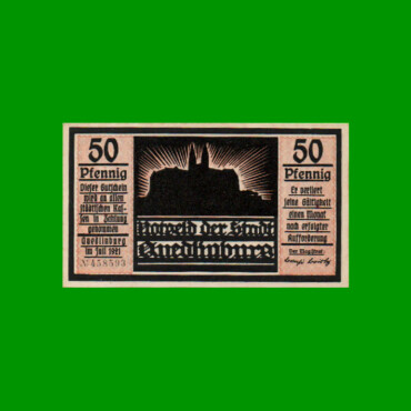 BILLETE DE ALEMANIA NOTGELD CIUDAD DE QUEDLINBURG 50 CENTAVOS, M. M. 1087.2, ESTADO SIN CIRCULAR.-