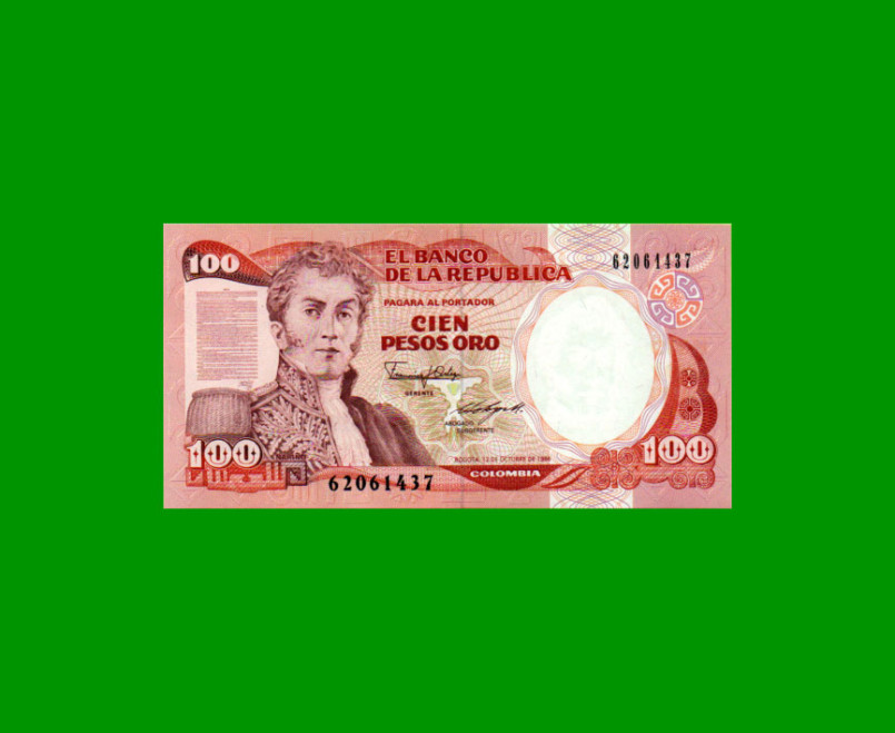 BILLETE DE COLOMBIA $ 100,00, PICK 426b, AÑO 1986, ESTADO SIN CIRCULAR.-