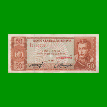 BILLETE DE BOLIVIA 50 PESOS BOLIVIANOS, PICK 162a, AÑO 1962, ESTADO MUY BUENO+ .-