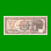 BILLETE DE BRASIL 5 CRUZEIROS, PICK 166a, AÑO 1961, ESTADO EXCELENTE+ .-