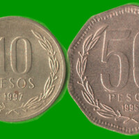 CHILE SET DE CINCO MONEDAS 1, 5, 10, 50 Y 100 PESOS, AÑO 1995/ 1998, ESTADO NUEVAS.-