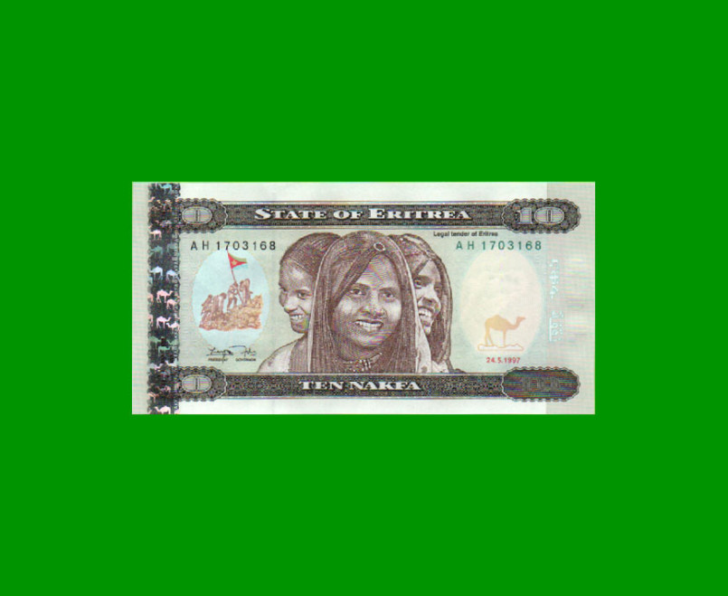 BILLETE DE ERITREA 10 NAFKA, PICK 3, AÑO 1997, ESTADO SIN CIRCULAR.-