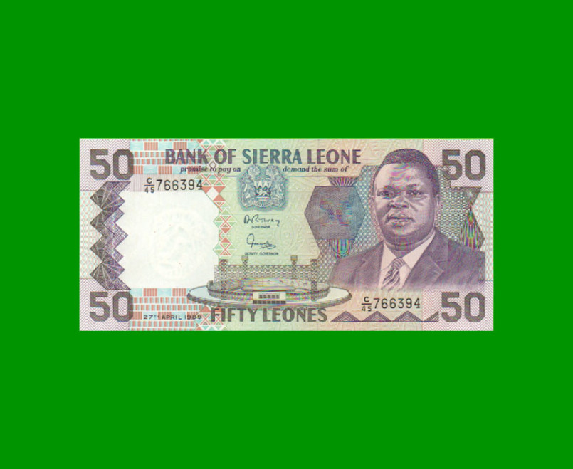 BILLETE DE SIERRA LEONA 50 LEONES, PICK 17b, AÑO 1989, ESTADO SIN CIRCULAR.-