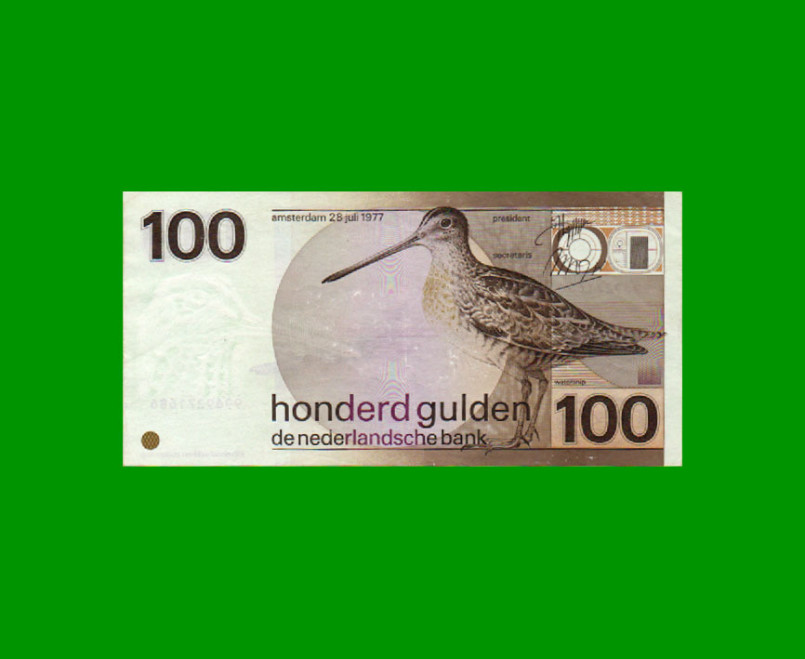 BILLETE DE HOLANDA 100 GULDEN, PICK 97, AÑO 1977, ESTADO EXCELENTE- .- - Imagen 2