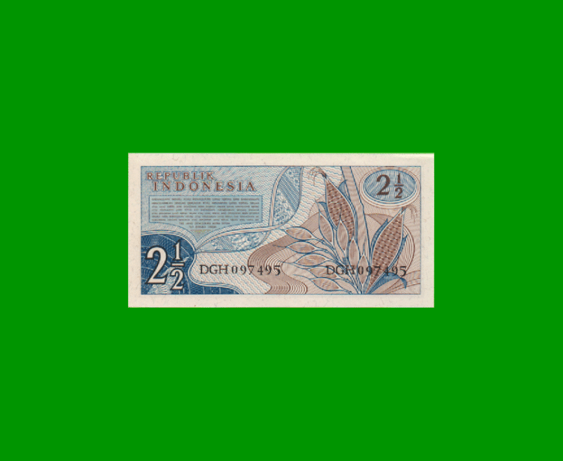 BILLETE DE INDONESIA 2 1/2 RUPIA, PICK 79, AÑO 1961, ESTADO SIN CIRCULAR.- - Imagen 2