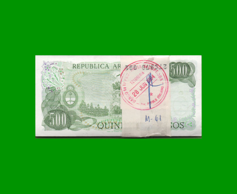 FAJO DE BILLETES PESOS LEY 18.188 $500,00, BOT 2428a, PICK 303b, AÑO 1979, ESTADO SIN CIRCULAR.- - Imagen 2