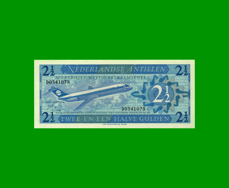 BILLETE DE ANTILLAS HOLANDESAS 2 1/2 GULDEN, PICK 21a, AÑO 1970, ESTADO SIN CIRCULAR.-