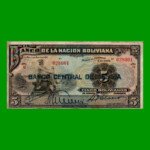 BILLETE DE BOLIVIA 5 BOLIVIANOS, PICK 113, AÑO 1929, ESTADO BUENO.-
