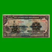 BILLETE DE BOLIVIA 5 BOLIVIANOS, PICK 113, AÑO 1929, ESTADO BUENO.-