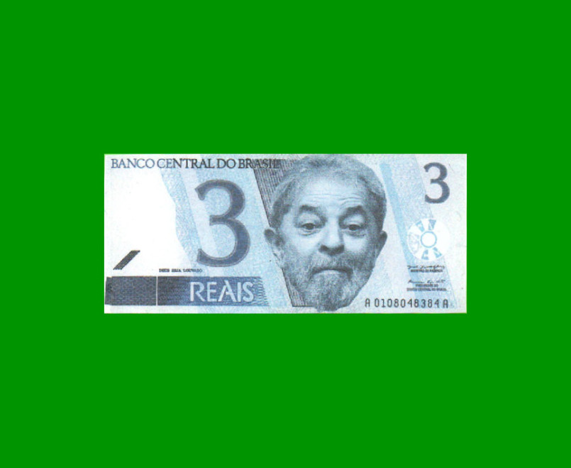 BILLETE DE BRASIL 3 REALES, FASCIMIL, AÑO 2018, PRESIDENTE LULA, ESTADO SIN CIRCULAR.-