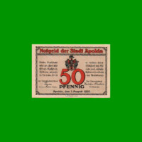 BILLETE DE ALEMANIA NOTGELD CIUDAD DE APOLDA 50 CENTAVOS, M. M. 36.2, ESTADO EXCELENTE+ .-