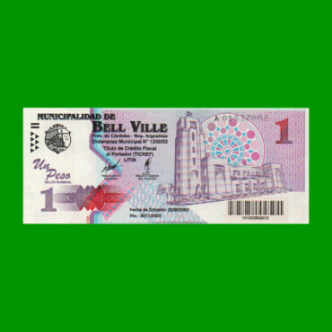 BONO MUNICIPALIDAD DE BELL VILLE $1,00, AÑO 2002/2003, ESTADO EXCELENTE+ .-