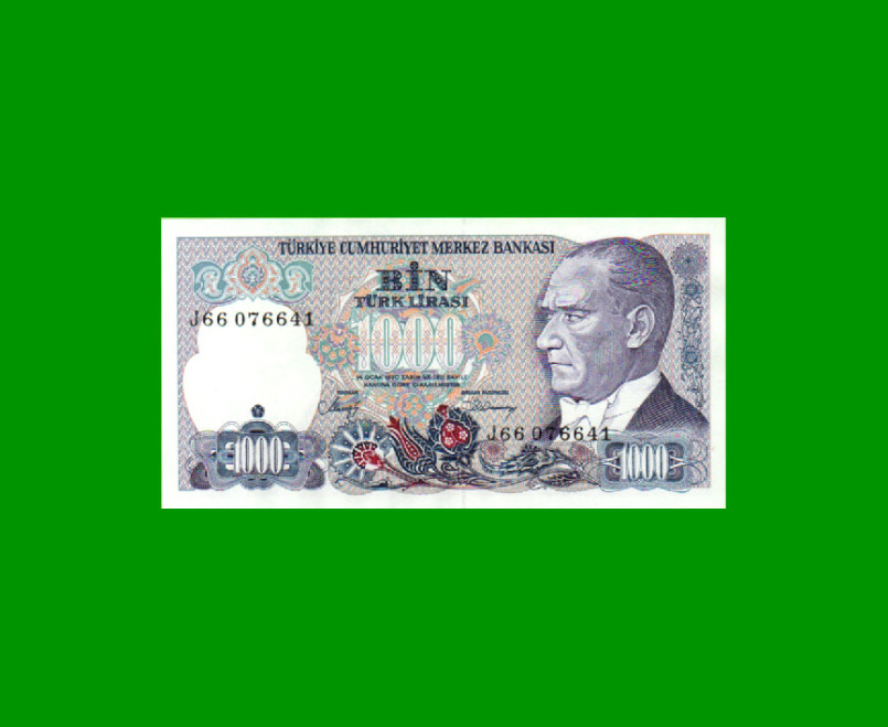 BILLETE DE TURQUIA 1.000 LIRAS, PICK 196, AÑO L. 1970 (1986), ESTADO SIN CIRCULAR.-