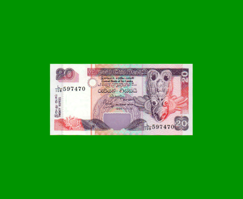 BILLETE DE SRI LANKA 20 RUPIAS, PICK 109a, AÑO 1995, ESTADO SIN CIRCULAR.-