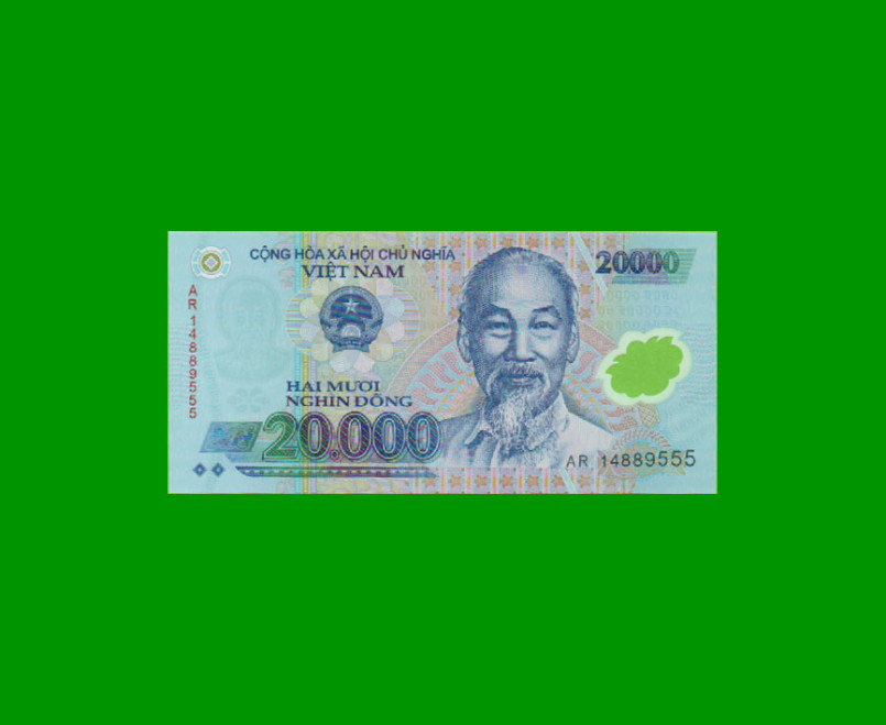 BILLETE DE VIETNAM 20.000 DONG, POLYMERO, PICK 120f, AÑO 2014, ESTADO SIN CIRCULAR.-