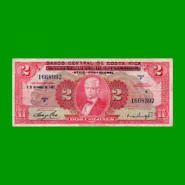BILLETE DE COSTA RICA 2 COLONES, PICK 235, AÑO 1967, ESTADO MUY BUENO- .-
