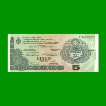 BONO REPOSICION DE CHACO $ 5,00, EC 245R, ESTADO EXCELENTE.-