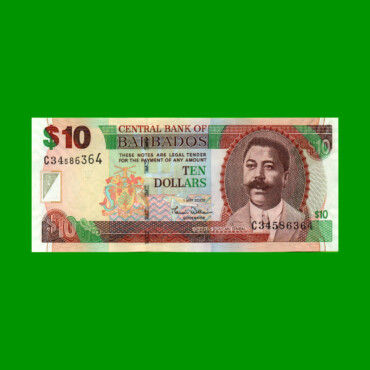 BILLETE DE BARBADOS 10 DOLARES, PICK 68, AÑO 2007, ESTADO SIN CIRCULAR.-
