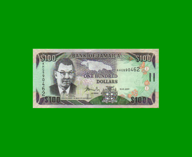 BILLETE DE JAMAICA 100 DOLARES PICK 84c, AÑO 2007 ESTADO SIN CIRCULAR.-