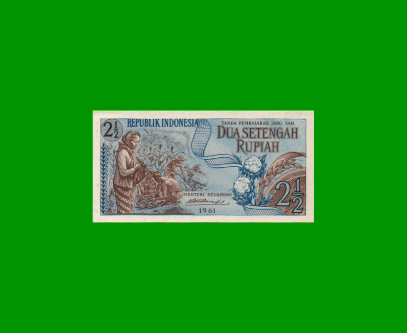 BILLETE DE INDONESIA 2 1/2 RUPIA, PICK 79, AÑO 1961, ESTADO SIN CIRCULAR.-