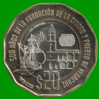 MONEDA DE MEXICO 20 PESOS, BIMETALICA, "500 AÑOS DE FUNDACION", AÑO 2019, ESTADO NUEVA.-