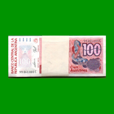 FAJO DE BILLETES AUSTRALES, 100 AUSTRALES, BOT 2846, PICK 327c, AÑO 1990, ESTADO SIN CIRCULAR.-