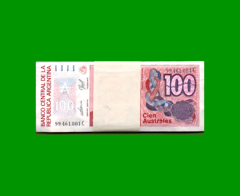 FAJO DE BILLETES AUSTRALES, 100 AUSTRALES, BOT 2846, PICK 327c, AÑO 1990, ESTADO SIN CIRCULAR.-