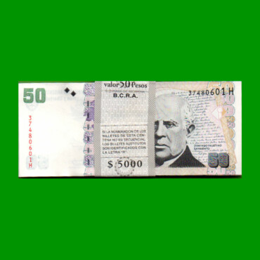 FAJO DE BILLETES PESOS CONVERTIBLES 2do DISEÑO $50,00, BOT 3632, PICK 356, AÑO 2014, ESTADO SIN CIRCULAR.-