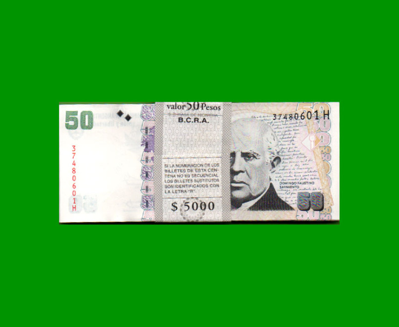 FAJO DE BILLETES PESOS CONVERTIBLES 2do DISEÑO $50,00, BOT 3632, PICK 356, AÑO 2014, ESTADO SIN CIRCULAR.-