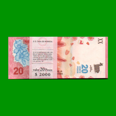 FAJO DE BILLETES PESOS 3er DISEÑO $20,00, BOT 5001, PICK NEW, AÑO 2017, ESTADO SIN CIRCULAR.-