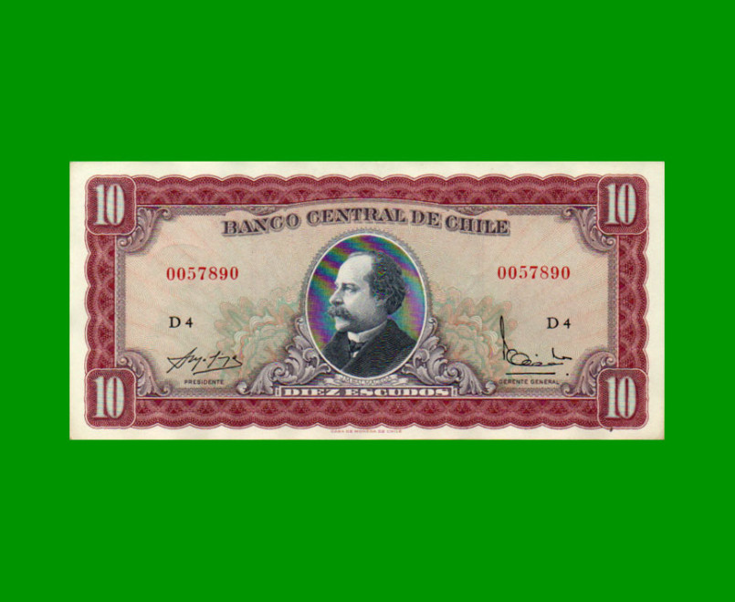 BILLETE DE CHILE 10 ESCUDOS, PICK 139a, AÑO 1964/67, ESTADO SIN CIRCULAR.-