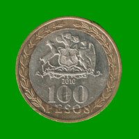 MONEDA DE CHILE 100 PESOS , BIMETALICA , AÑO 2010 , ESTADO USADA.-